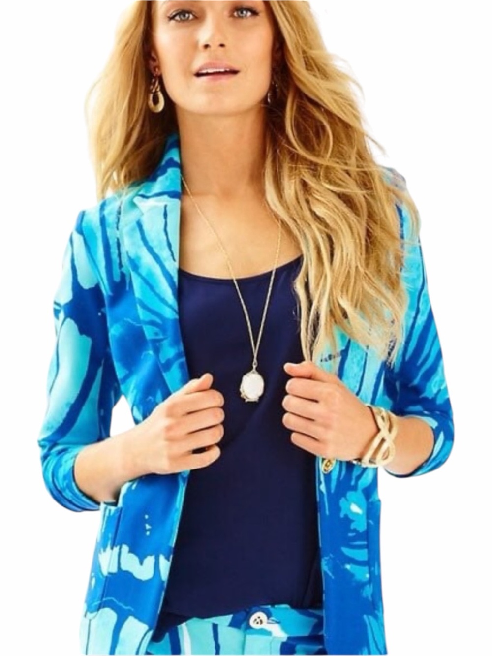 Lilly Pulitzer Tess Knit Blazer Jacket Get Inky Blue Teal Size Medium M
